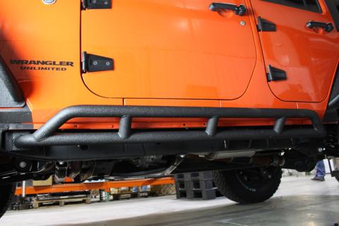 Jeep JK Rock Sliders 4 Door 07-18 Wrangler JK Unlimited Steel Black Textured Powdercoat Fishbone Offroad