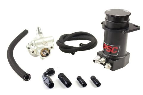 Pro Touring Type II Power Steering Pump and Black Anodized Hydroboost Remote Reservoir Kit for Steering Gearbox Applications PSC Performance Steering Components