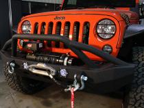 Jeep JK Front Winch Bumper W/LEDs Full Width 07-18 Wranger JK Black Texured Powercoated Fishbone Offroad